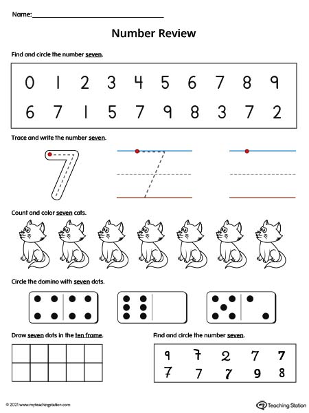 Number 7 Review Worksheet (Color)