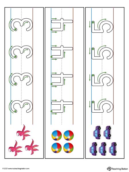 Number formation tracing cards for pre-k. Available in color.