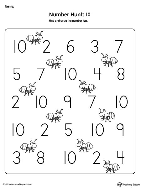 Number Recognition Worksheet: Find and Circle Number 10