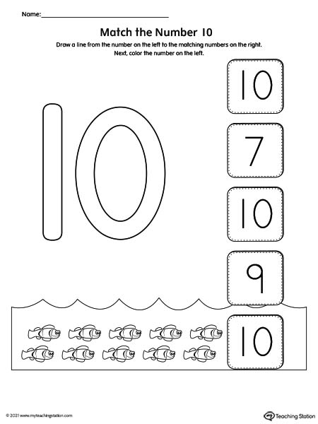 Practice number recognition by drawing a line to the matching numbers in this printable worksheet. Featuring number one.