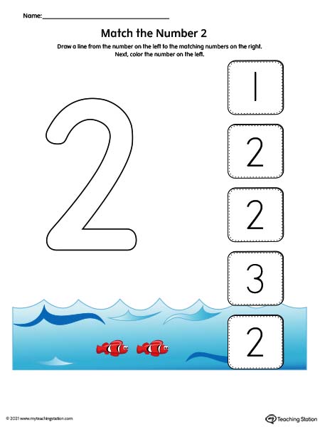 Match the Number Printable Worksheet: 2 (Color)