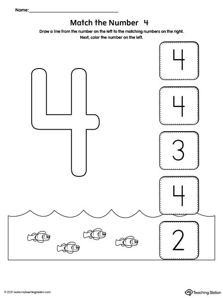 Match the Number Printable Worksheet: 4