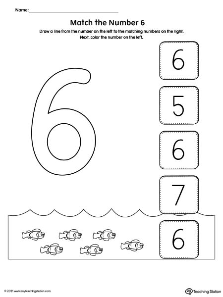 Match the Number Printable Worksheet: 6