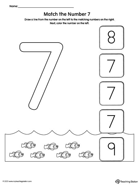 Match the Number Printable Worksheet: 7