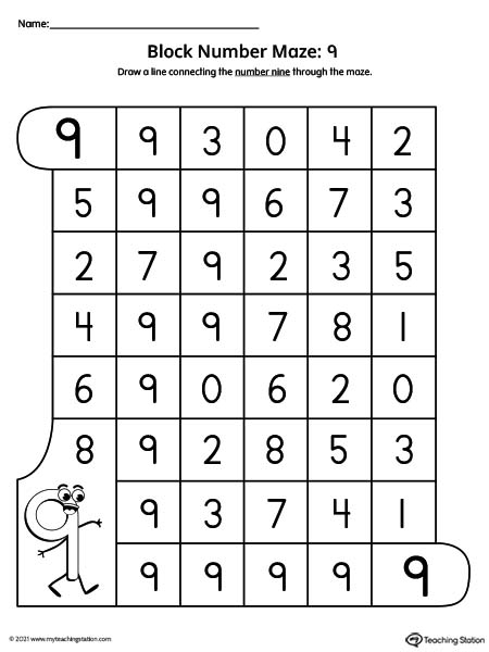 Number Maze Worksheet: 9