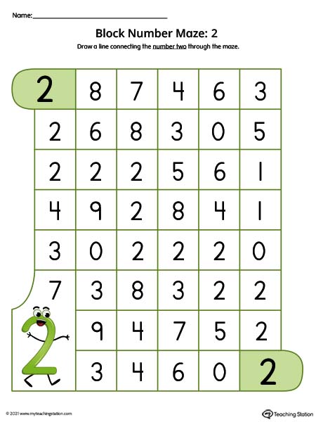 Number Maze Worksheet: 2 (Color)