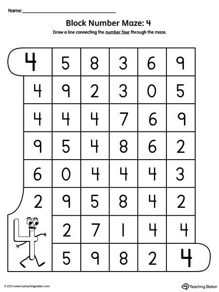 Number Maze Worksheet: 4