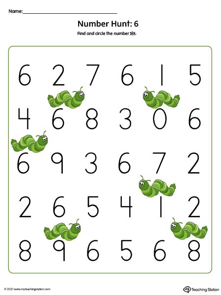 Number Recognition Worksheet: Find and Circle Number 6 (Color)