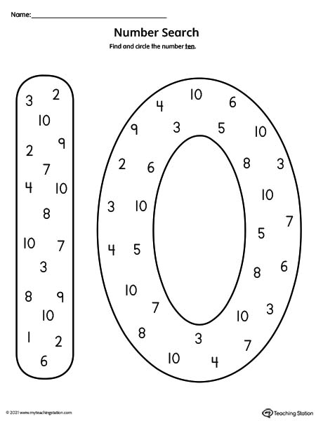 Number Search Worksheet: 10