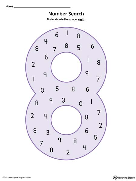 Number Search Worksheet: 8 (Color)