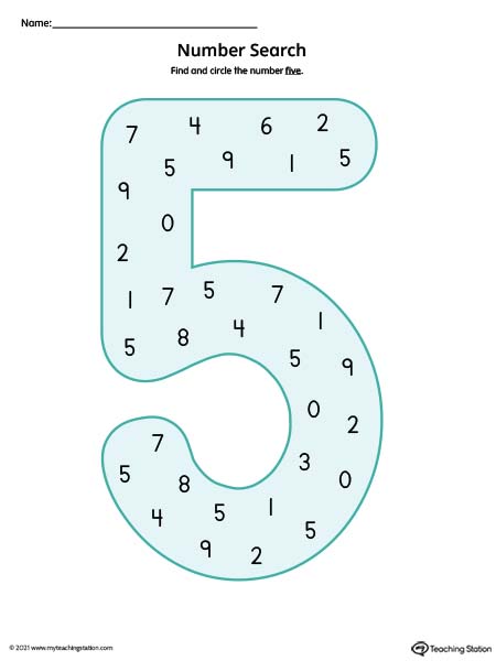 Number Search Worksheet: 5 (Color)