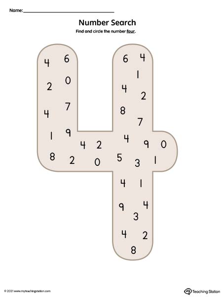 Number Search Worksheet: 4 (Color)