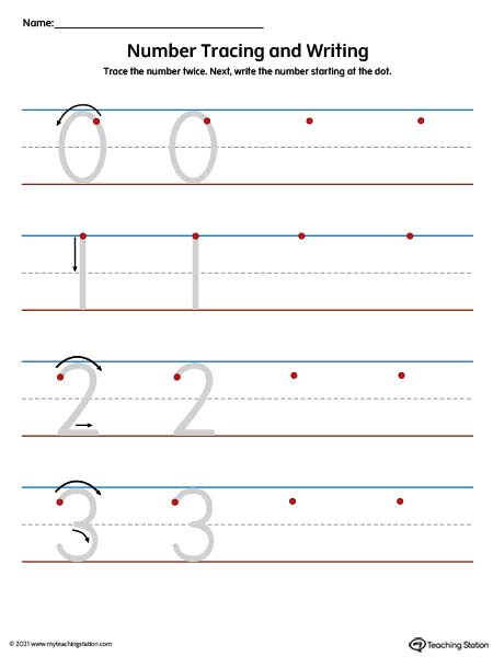Number tracing and writing mat - PDF printable. Available in color.