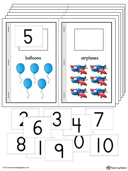 Numbers 0-10 cut and paste printable mini book for preschoolers and kindergarteners. Available in color.