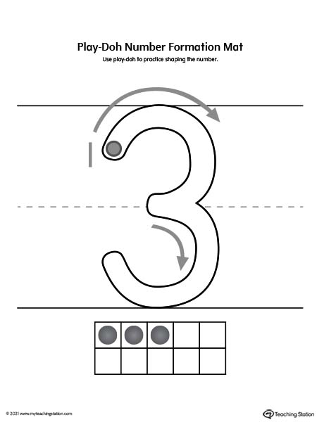 Play-Doh Number Formation Printable Mat: 3