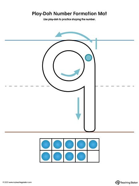 Play-Doh Number Formation Printable Mat: 9 (Color)