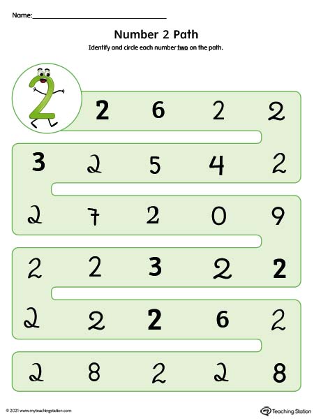 Use different styles of the number to help kids learn how numbers can have variations. Number 2 styles worksheet. Available in color.