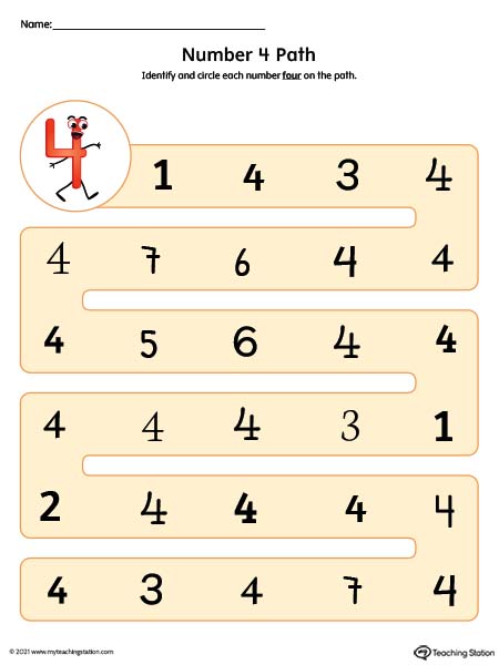 Identify the different styles of the number 4 with this printable worksheet. Available in color.