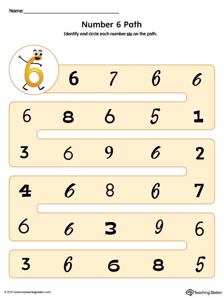 Practice the different forms of the number 6 with this printable worksheet. Available in color.