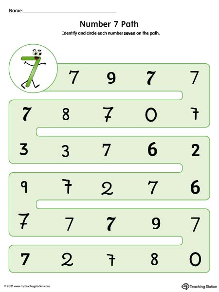 Different Number Styles Worksheet: 7 (Color)