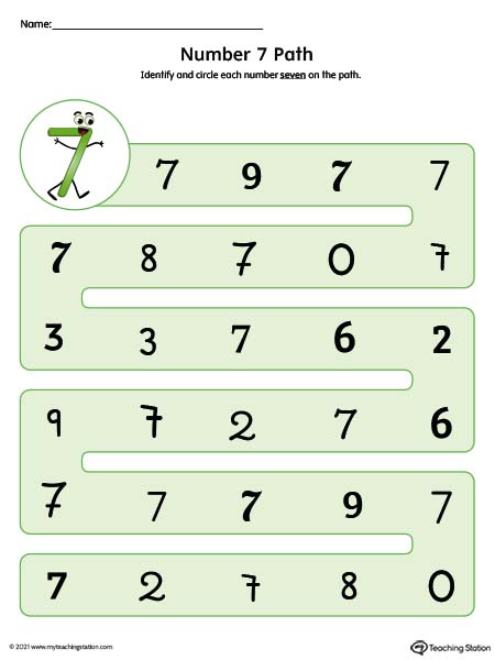 Different Number Styles Worksheet: 7 (Color)