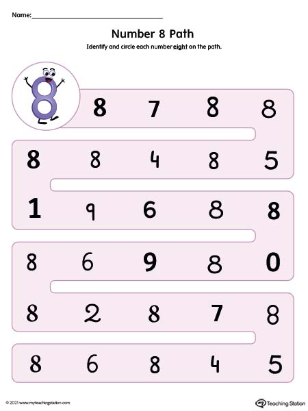 Practice the different forms of the number 8 with this printable worksheet. Available in color.