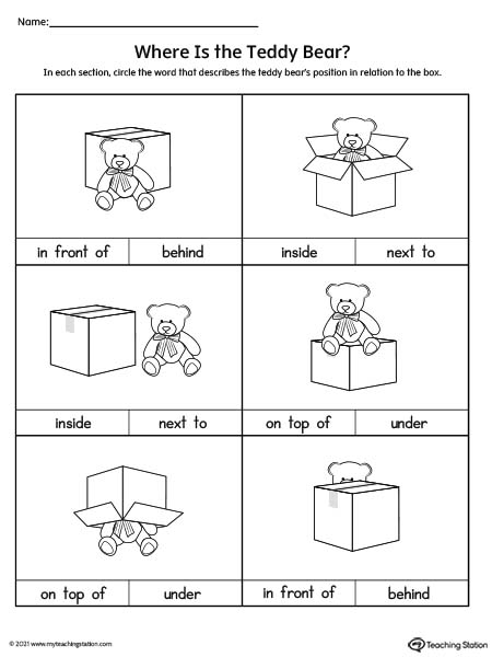 Positional Words Worksheet: Where is the Teddy Bear?