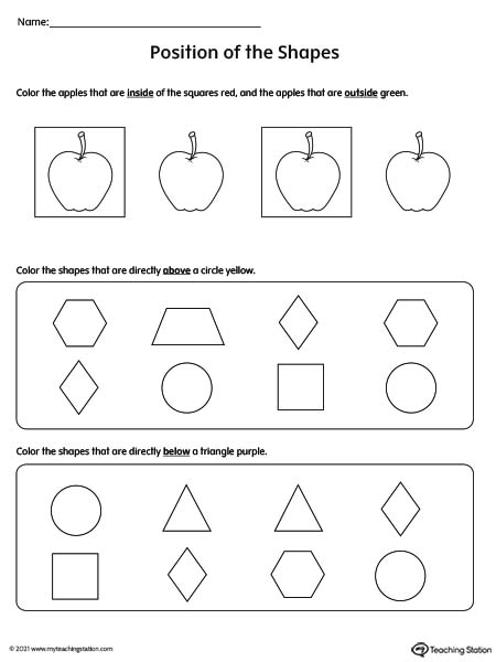 Positional Words Worksheet: Inside, Above, Below