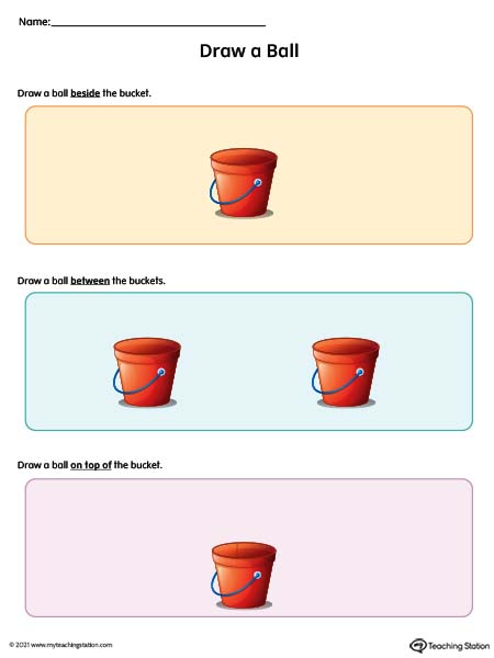 Positional Words Worksheet: Beside, Between, On Top Of (Color)