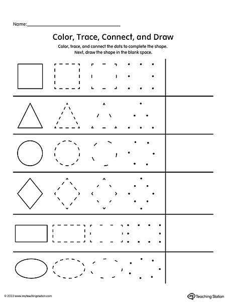 Color, Trace, and Connect the Dots to Complete the Shapes