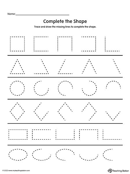 Trace and Draw the Lines to Complete the Shapes