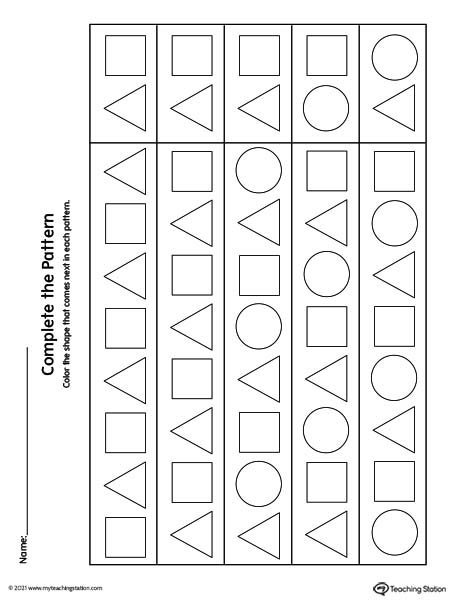 Complete the repeating pattern worksheets for preschoolers.
