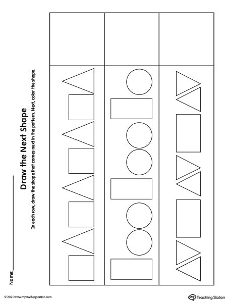 Pre-K shape pattern printable worksheet for kids.