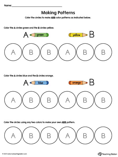 Simple Pattern Worksheet: Letters and Circles (Color)