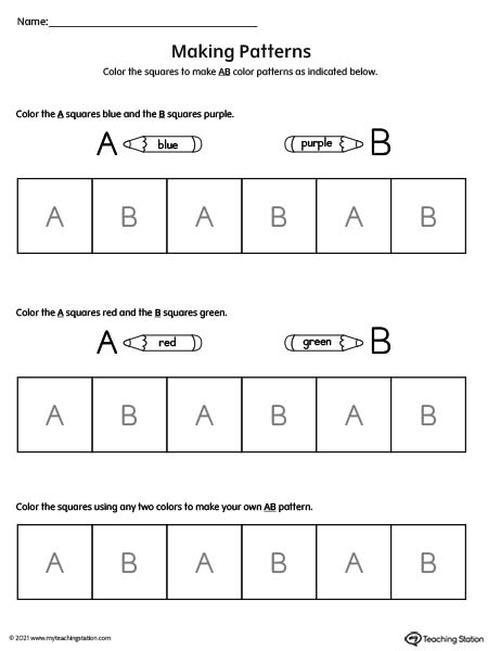 Preschool Pattern Worksheet: Letters and Squares