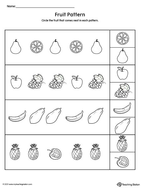 Repeating Pattern Worksheet: Fruits