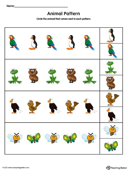 Repeating pattern printable worksheet for kids.