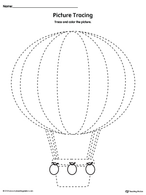 Hot Air Balloon Prewriting Line Tracing Worksheet