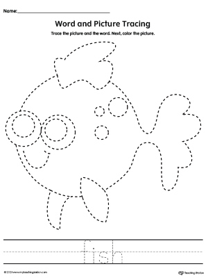 Fish Picture and Word Tracing Printable Activity