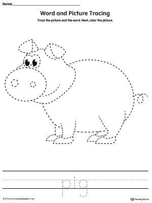 Pig Picture and Word Tracing Printable Activity
