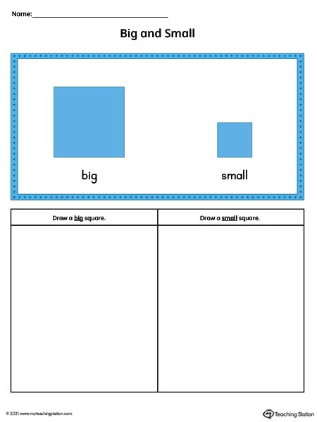 Big vs small worksheet comparison for preschoolers and kindergarteners. Available in color.