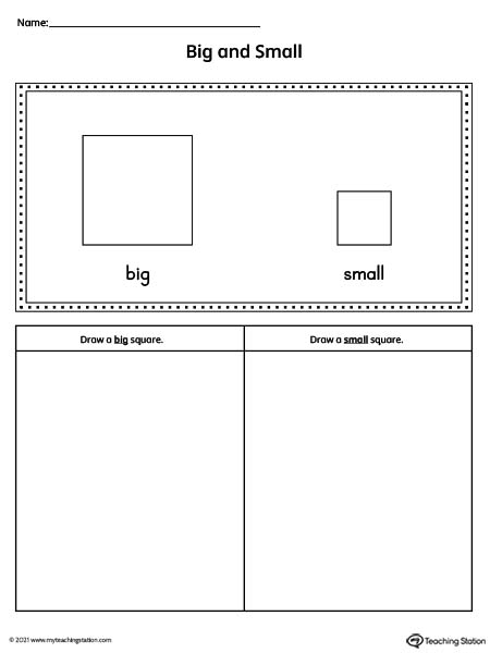 Big vs small worksheet comparison for preschoolers and kindergarteners.