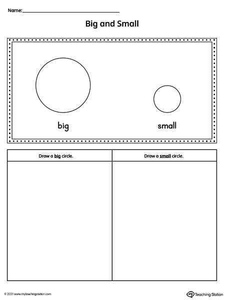 Practicing the concept of big and small by drawing the correct size.