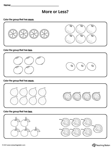 More or less worksheets with pictures.