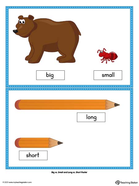 Preschool math resources: Wall poster for identifying big vs small items.