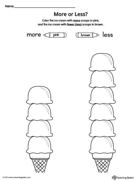 More or Less Worksheet: Ice Cream Scoops