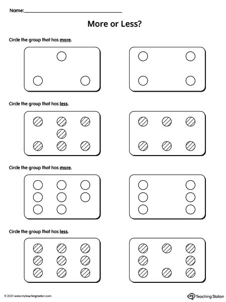 More or less worksheets for kindergarten.