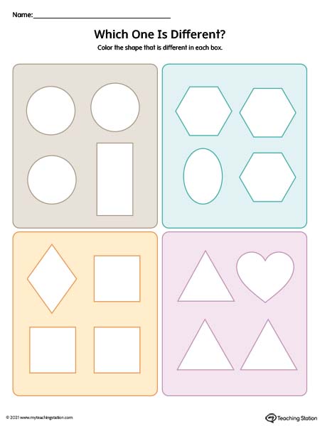 Preschool math worksheets: Which one is different in this group of shapes?