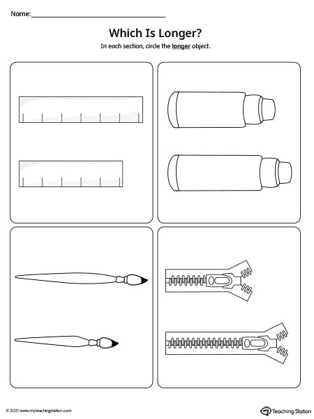 Which one is longer preschool math printable worksheet.