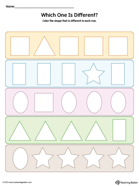 Which shape is different from the rest? Help kids practice the concept of different and same with this printable worksheet.